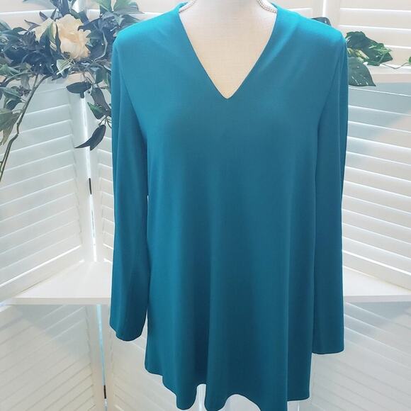 EILEEN FISHER TEAL VNECK TUNIC SMALL - Picture 1 of 5